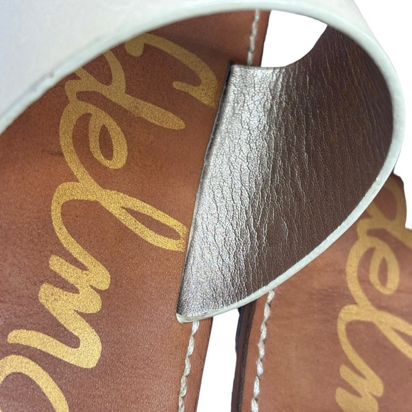 Sam Edelman Maxy Modern Ivory Leather Slide Sandal Snake Skin Toe Loop Size 7.5 - Picture 8 of 9